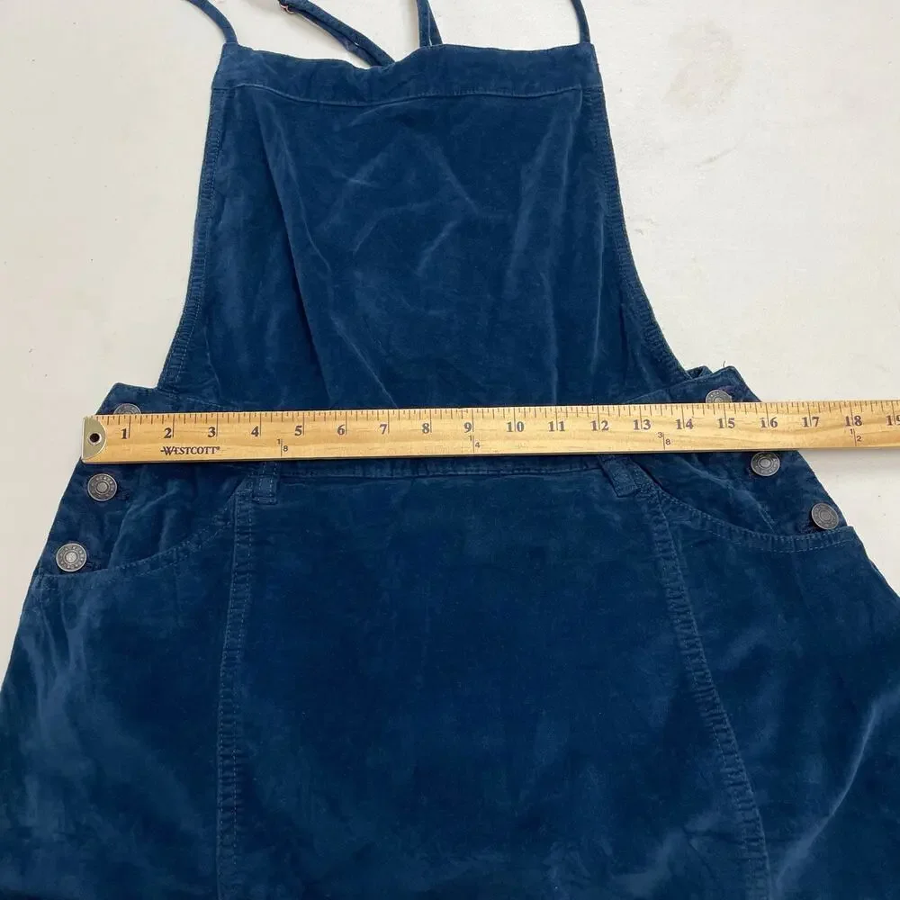 FP Free People Teal Blue Velvet Overall Mini Dress Skirtall Women's size 2